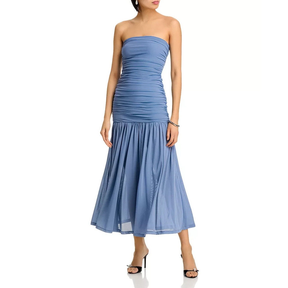 Bardot Solana Mesh Maxi Drop Waist Gown Blue Sz XL Wedding Guest Formal